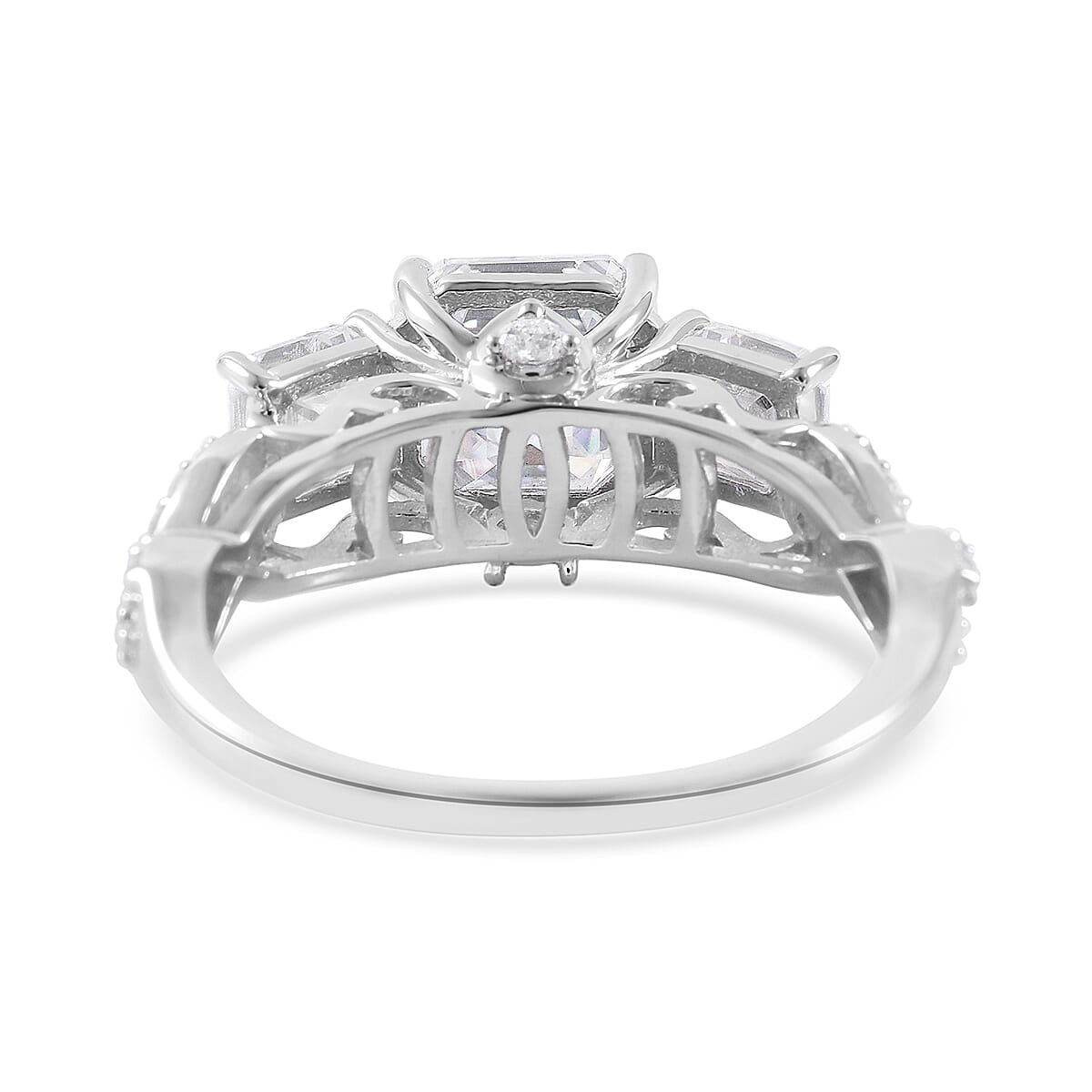 Asscher Cut Moissanite Ring in Platinum Over Sterling Silver (Size 10.0) 3.60 ctw