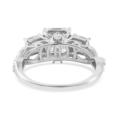 Asscher Cut Moissanite Ring in Platinum Over Sterling Silver (Size 10.0) 3.60 ctw