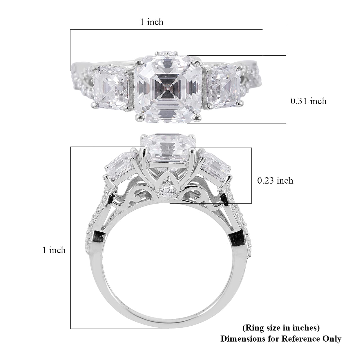 Asscher Cut Moissanite Ring in Platinum Over Sterling Silver (Size 10.0) 3.60 ctw