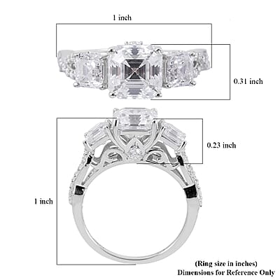 Asscher Cut Moissanite Ring in Platinum Over Sterling Silver (Size 10.0) 3.60 ctw