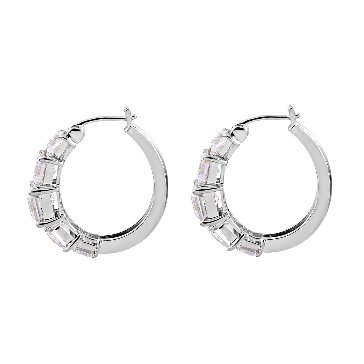 Asscher Cut Moissanite Hoop Earrings in Platinum Over Sterling Silver 5.35 ctw image number 2