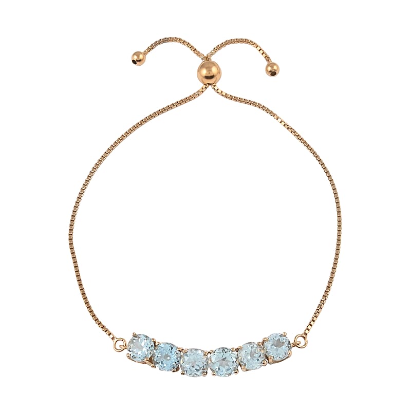 Blue Topaz Adjustable Bolo Bracelet in 14K Yellow Gold Over Sterling Silver 2.00 ctw