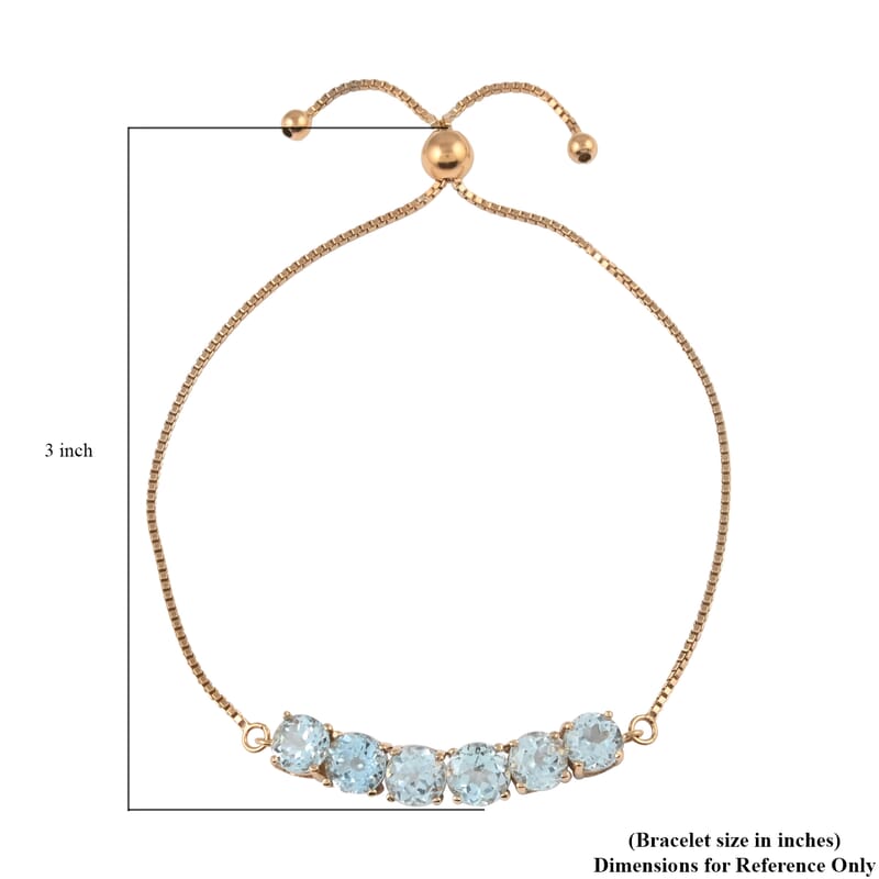 Blue Topaz Adjustable Bolo Bracelet in 14K Yellow Gold Over Sterling Silver 2.00 ctw