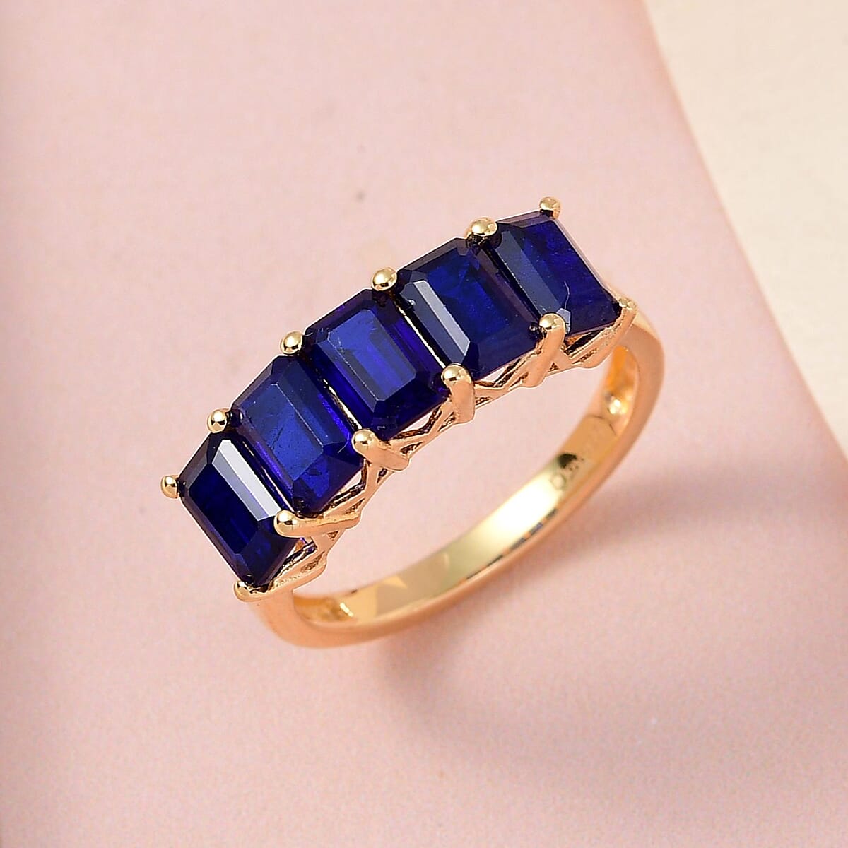 Tanzanian Blue Spinel (DF) 5 Stone Ring in Vermeil YG Over Sterling Silver (Size 10.0) 3.25 ctw image number 1