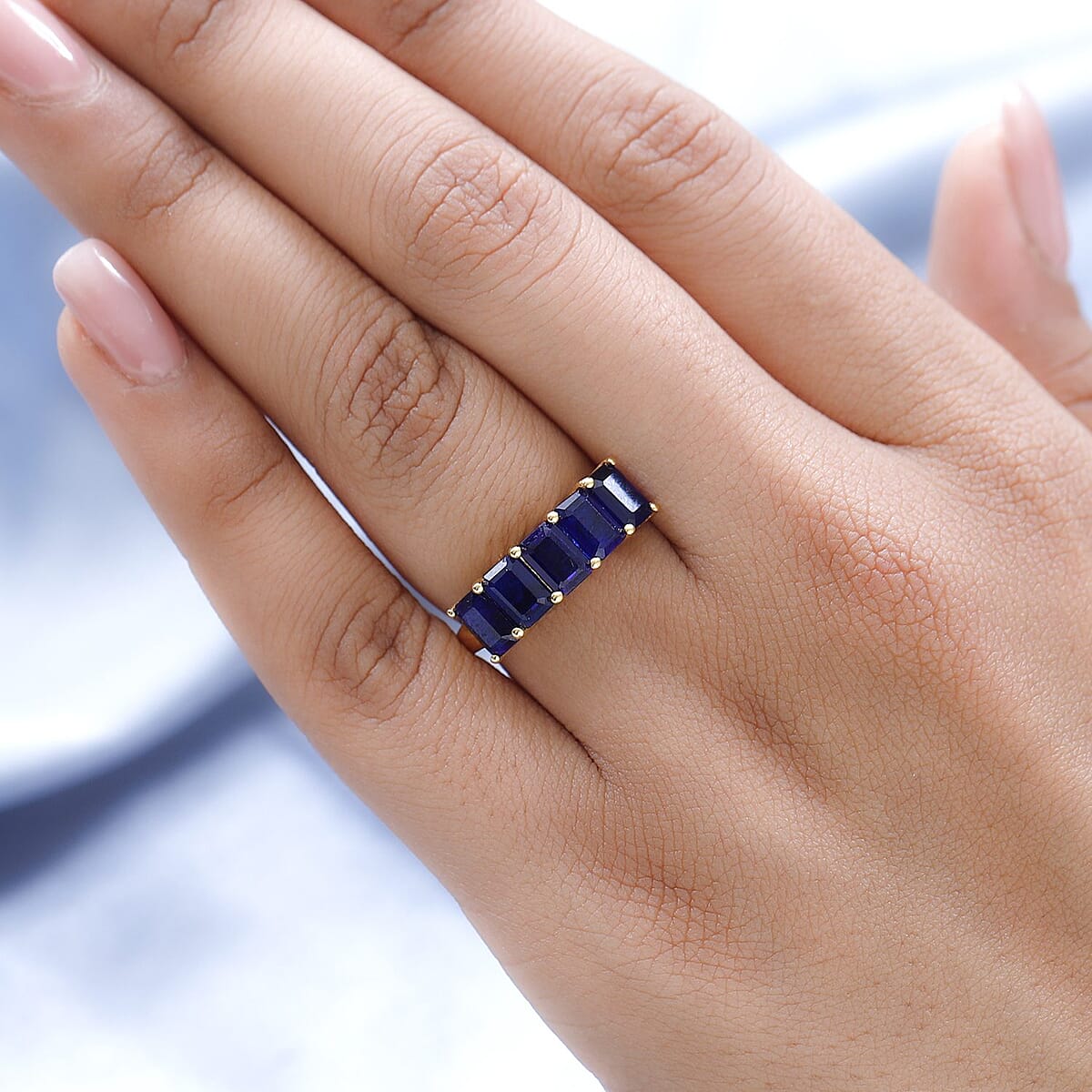 Tanzanian Blue Spinel (DF) 5 Stone Ring in Vermeil Yellow Gold Over Sterling Silver (Size 7.0) 3.25 ctw image number 2