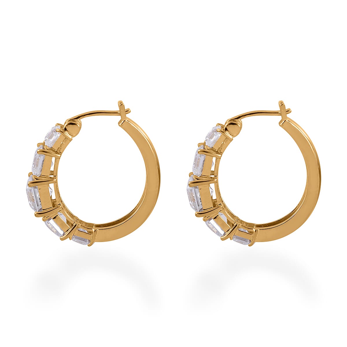Asscher Cut Moissanite Hoop Earrings in Vermeil Yellow Gold Over Sterling Silver 5.35 ctw image number 2