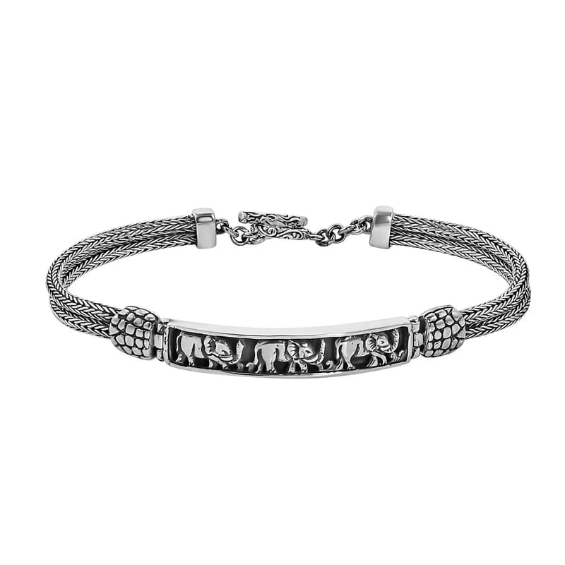 Bali Legacy Elephant Bracelet in Sterling Silver, Silver Jewelry For Women, Stylish Bracelet in Silver (7.25 In) 14.50 Grams