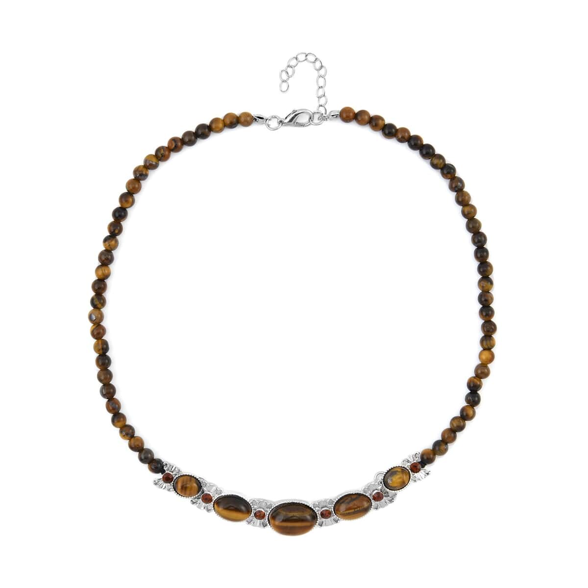 Yellow Tigers Eye and Brown Glass Beaded Necklace 18-20 Inches in Silvertone 133.00 ctw image number 0