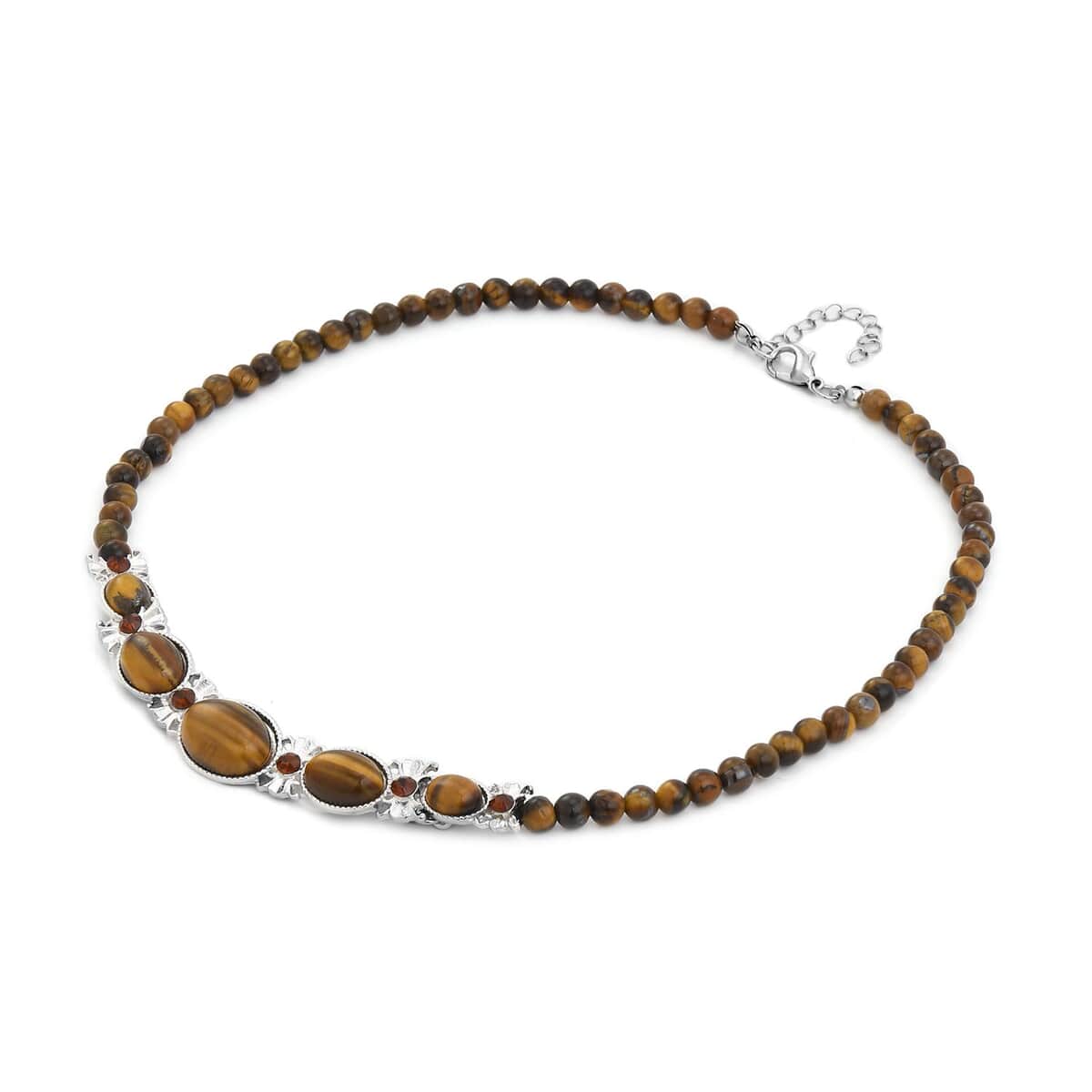Yellow Tigers Eye and Brown Glass Beaded Necklace 18-20 Inches in Silvertone 133.00 ctw image number 2