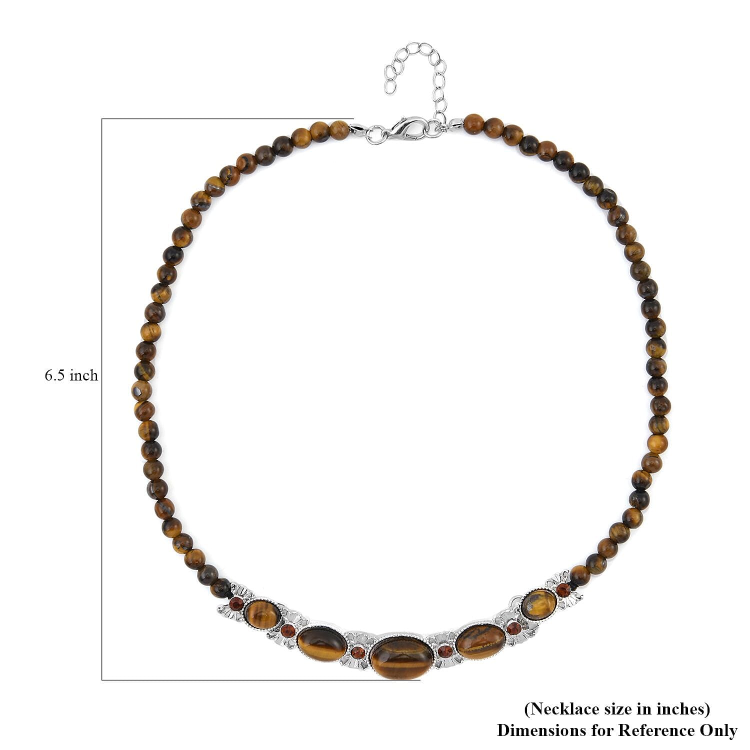 Yellow Tigers Eye and Brown Glass Beaded Necklace 18-20 Inches in Silvertone 133.00 ctw