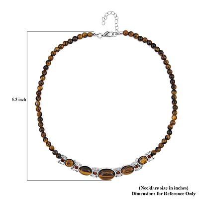 Yellow Tigers Eye and Brown Glass Beaded Necklace 18-20 Inches in Silvertone 133.00 ctw