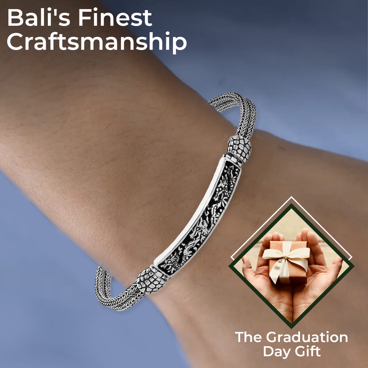 Bali Legacy Dragon Bracelet in Sterling Silver, Silver Jewelry For Women, Stylish Bracelet in Silver (7.25 In) 14.65 Grams image number 2