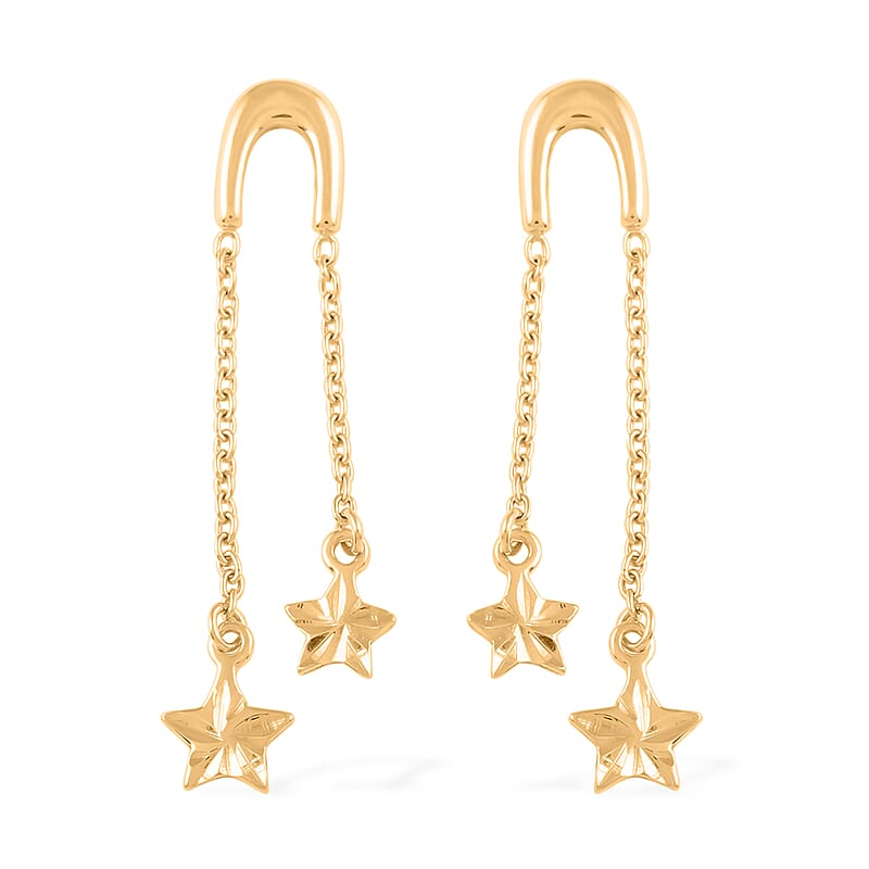 14K Yellow Gold Over Sterling Silver Star Dangle Earrings 1.60 Grams