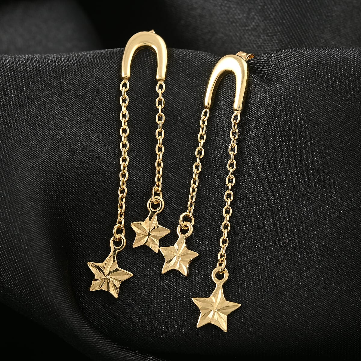 14K YG Over Sterling Silver Star Dangle Earrings (1.60 g) image number 1