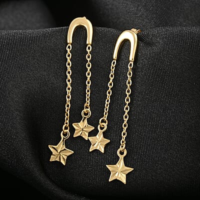 14K Yellow Gold Over Sterling Silver Star Dangle Earrings 1.60 Grams
