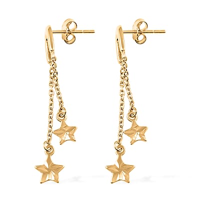 14K Yellow Gold Over Sterling Silver Star Dangle Earrings 1.60 Grams