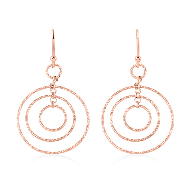 14K Rose Gold Over Sterling Silver Inner Circle Dangle Earrings 2.90 Grams