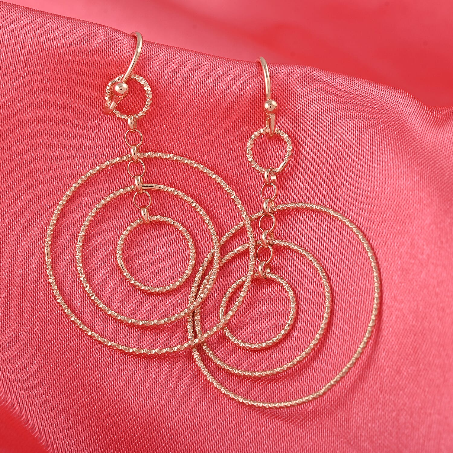 14K Rose Gold Over Sterling Silver Inner Circle Dangle Earrings 2.90 Grams