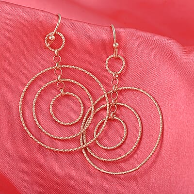 14K Rose Gold Over Sterling Silver Inner Circle Dangle Earrings 2.90 Grams