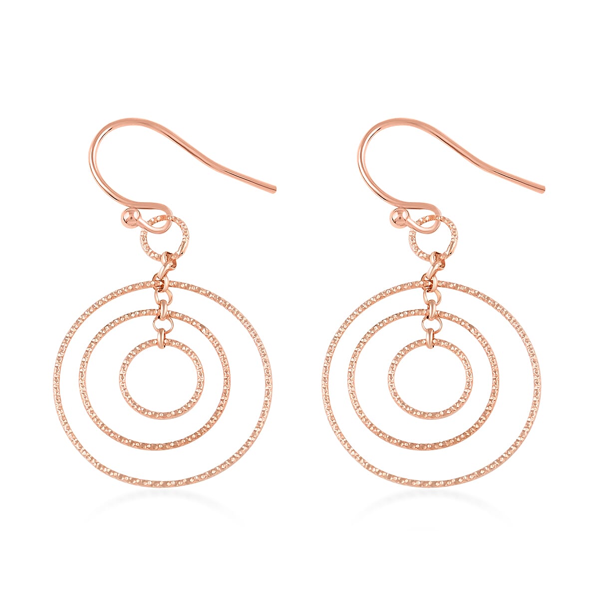 14K Rose Gold Over Sterling Silver Inner Circle Dangle Earrings 2.90 Grams