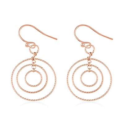 14K Rose Gold Over Sterling Silver Inner Circle Dangle Earrings 2.90 Grams