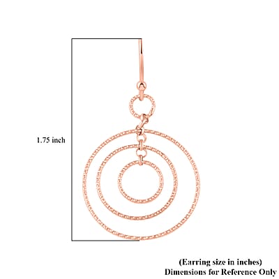 14K Rose Gold Over Sterling Silver Inner Circle Dangle Earrings 2.90 Grams