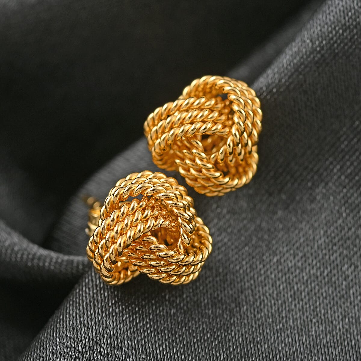 14K Yellow Gold Over Sterling Silver Rope Style Knot Earrings 2.30 Grams image number 1
