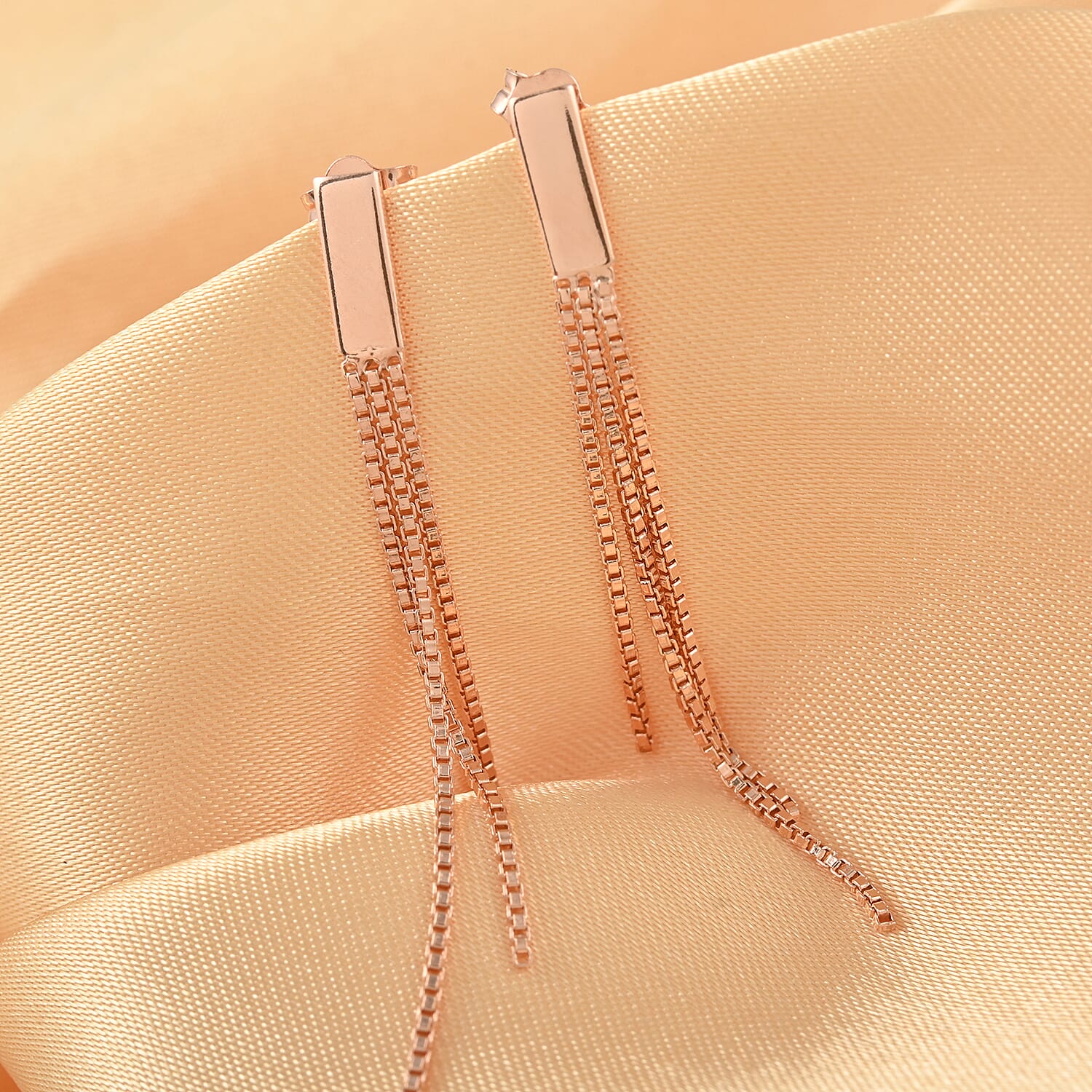 14K Rose Gold Over Sterling Silver Fringe Dangle Earrings 1.7 Grams