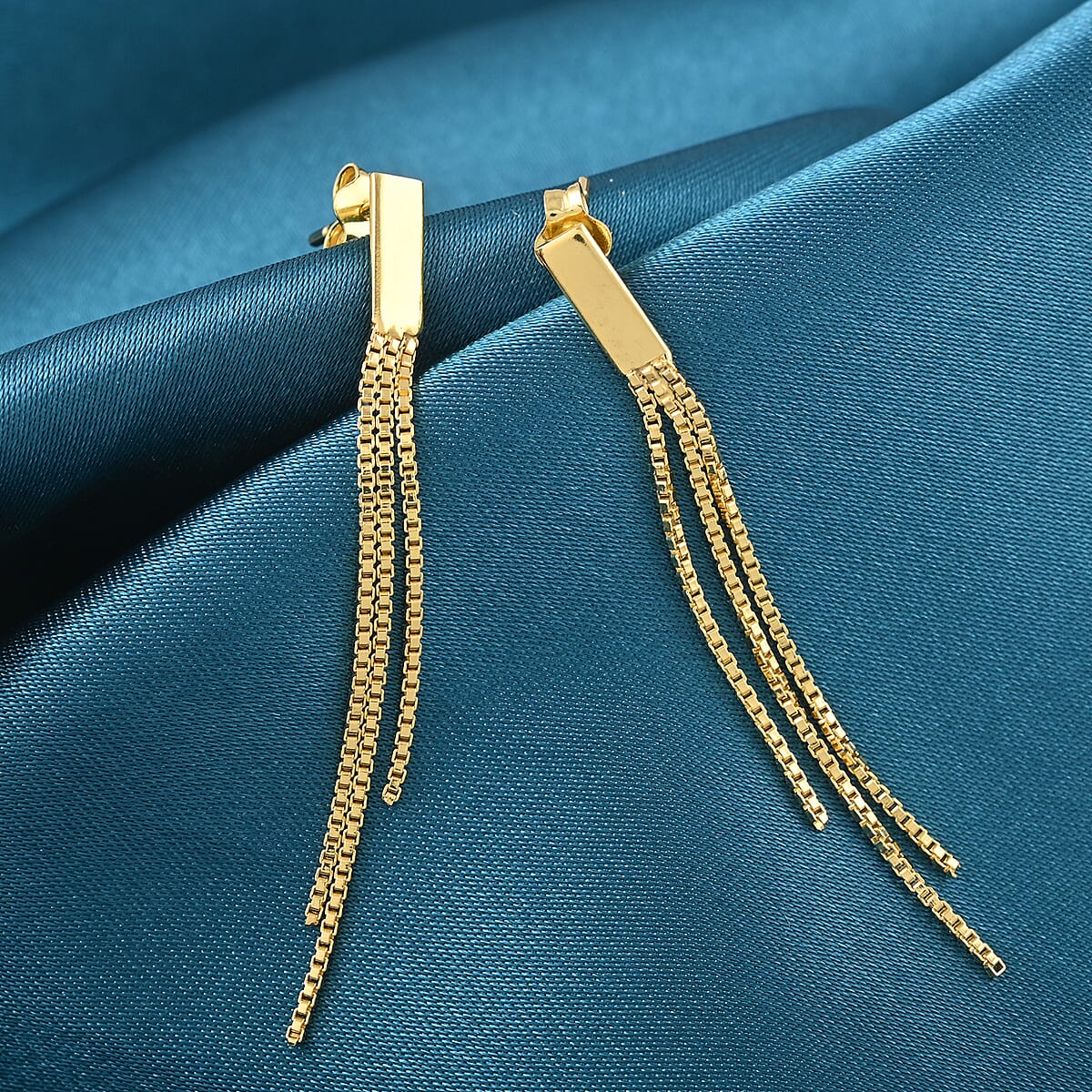 14K Yellow Gold Over Sterling Silver Fringe Dangle Earrings 1.7 Grams image number 1