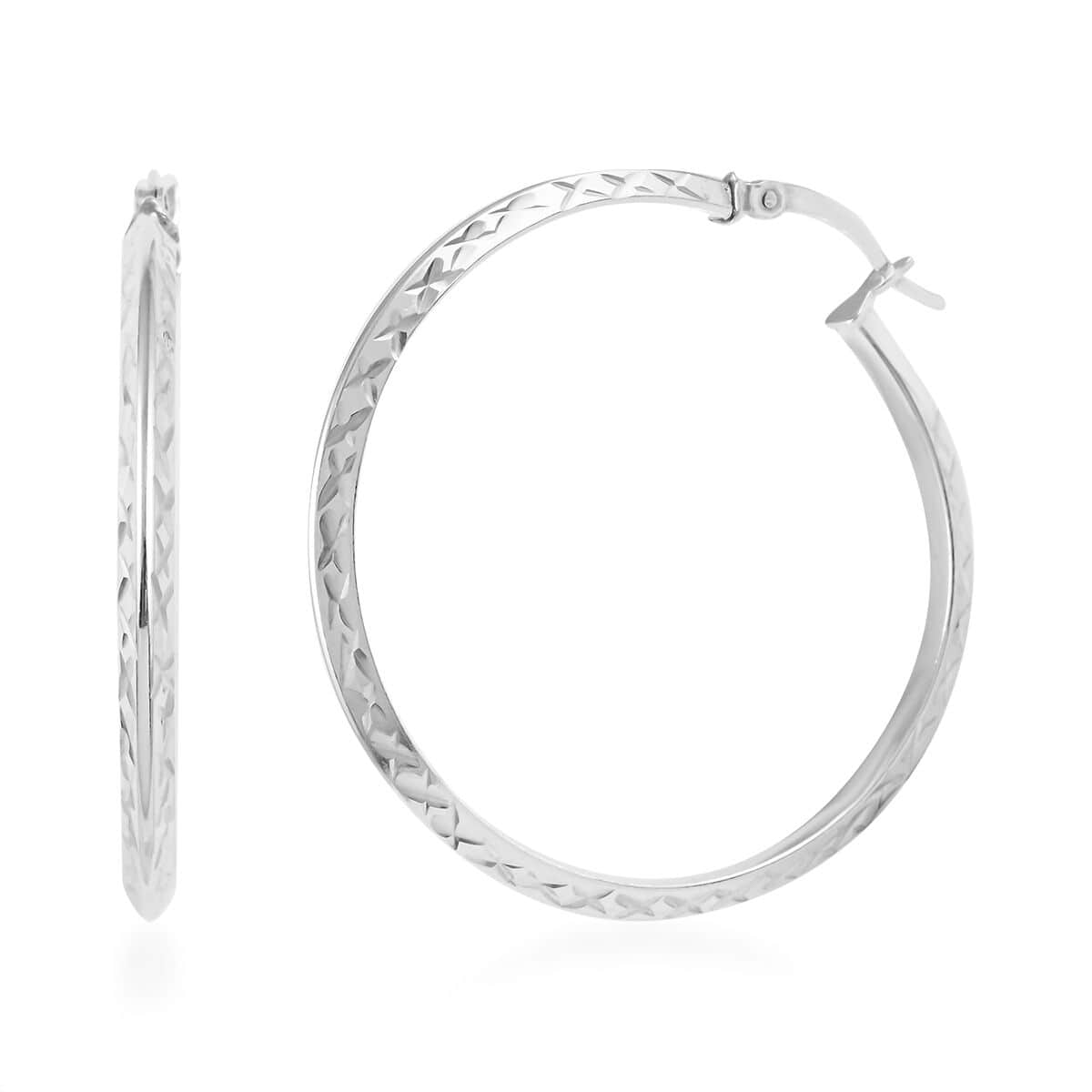 Sterling Silver Hammered Texture Hoop Earrings 3.80 Grams image number 0