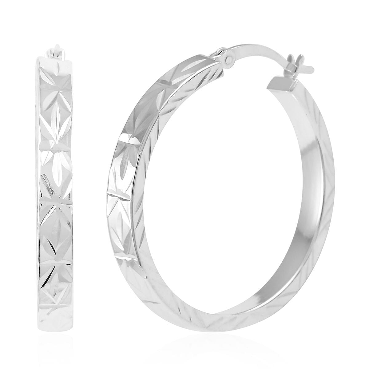 Sterling Silver Diamond-Cut Hoop Earrings (3.50 g) image number 0