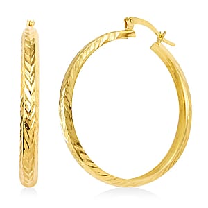14K Yellow Gold Over Sterling Silver Hammered Hoop Earrings 2.90 Grams