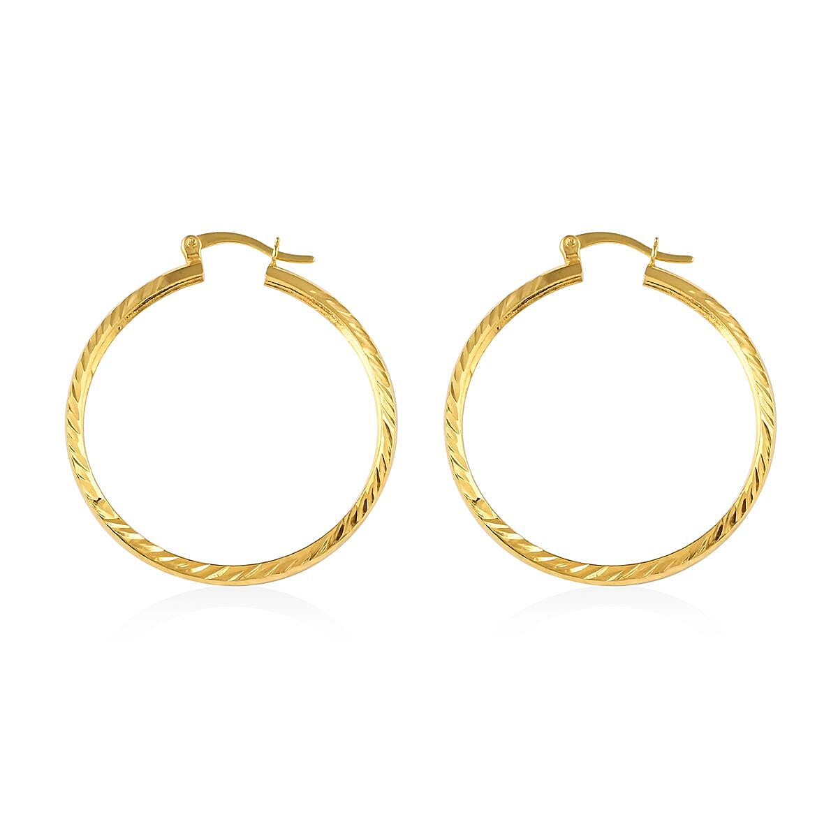 14K Yellow Gold Over Sterling Silver Hammered Hoop Earrings 2.90 Grams image number 3