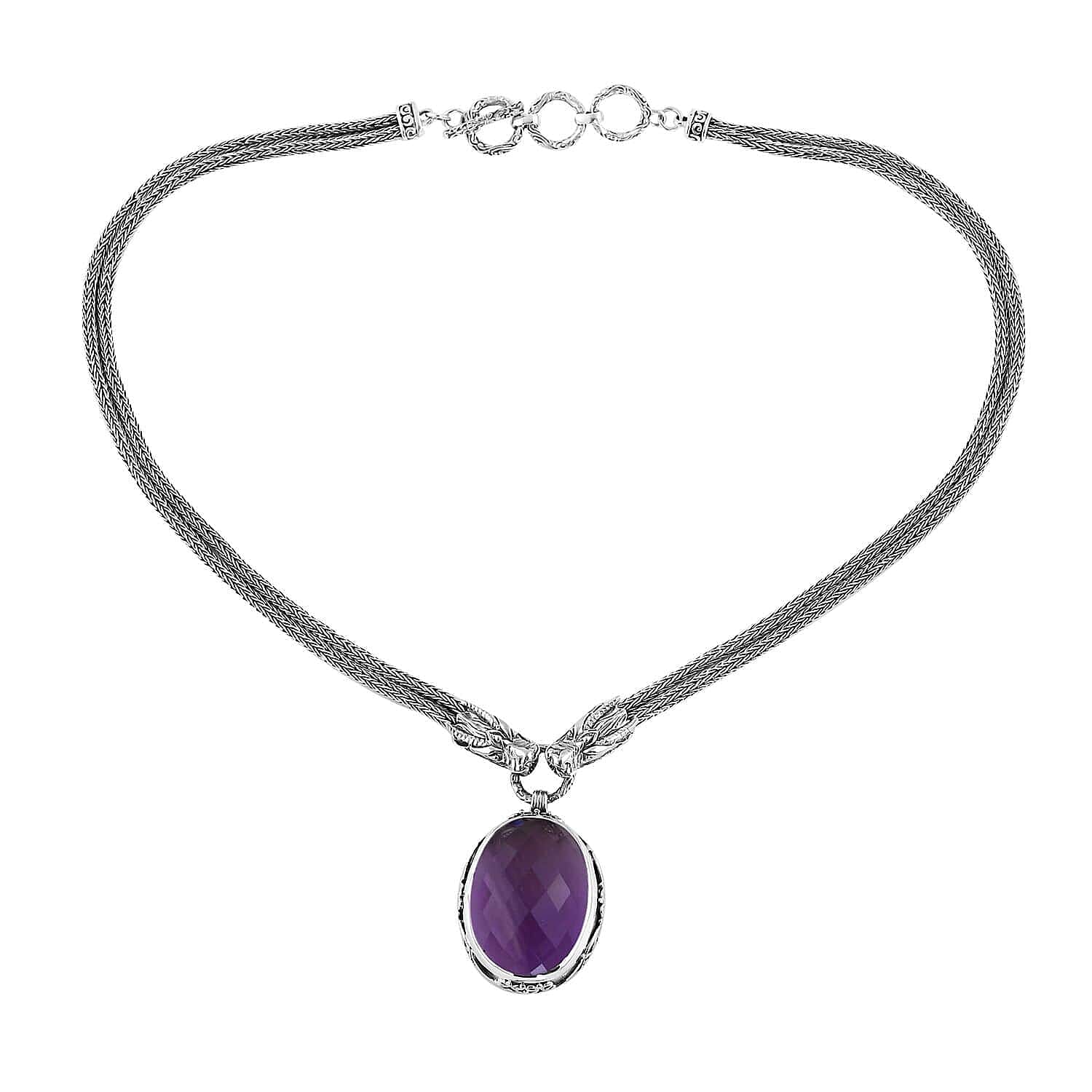 Bali Legacy Amethyst Dragon Necklace 20 Inches in Sterling Silver 50.00 ctw