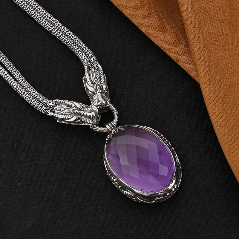 Bali Legacy Amethyst Dragon Necklace 20 Inches in Sterling Silver 50.00 ctw