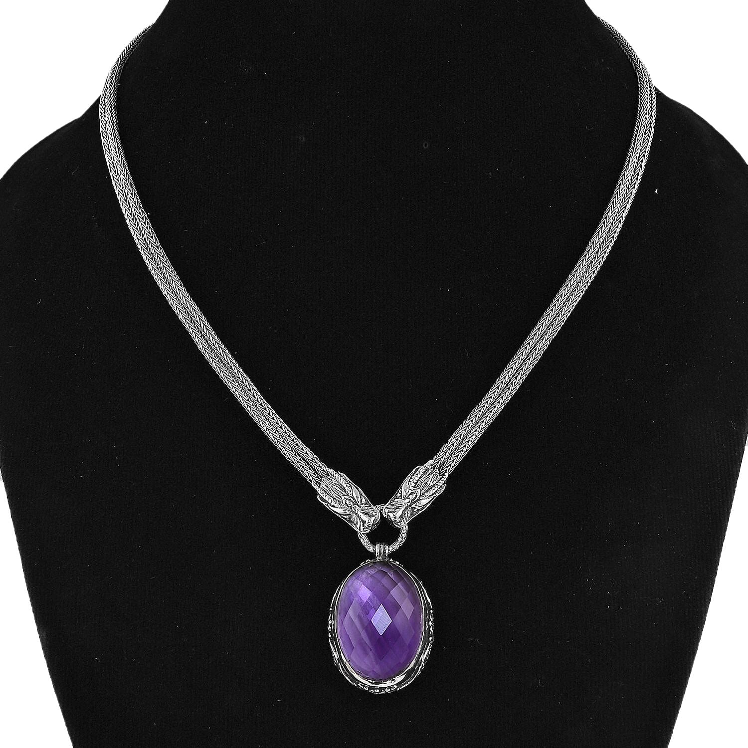 Bali Legacy Amethyst Dragon Necklace 20 Inches in Sterling Silver 50.00 ctw