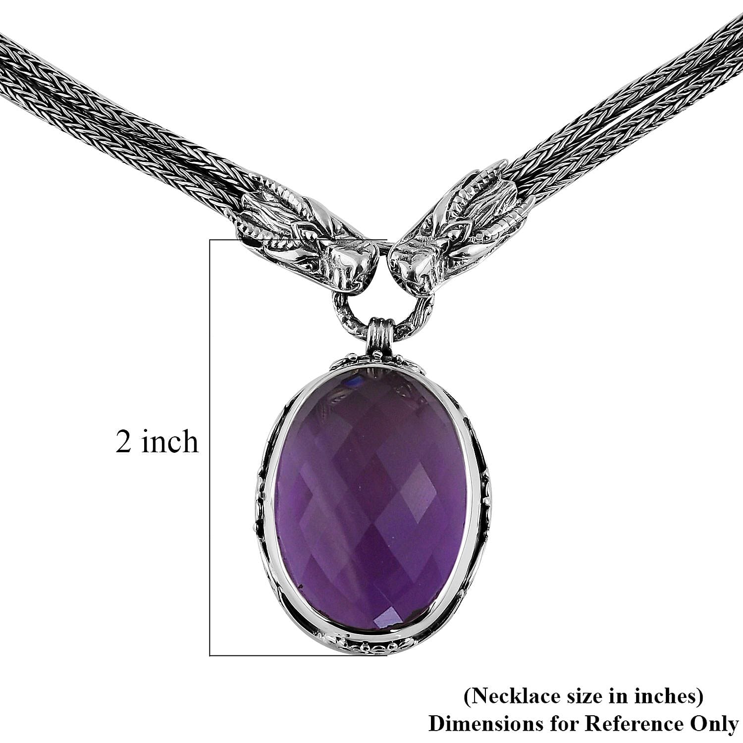 Bali Legacy Amethyst Dragon Necklace 20 Inches in Sterling Silver 50.00 ctw