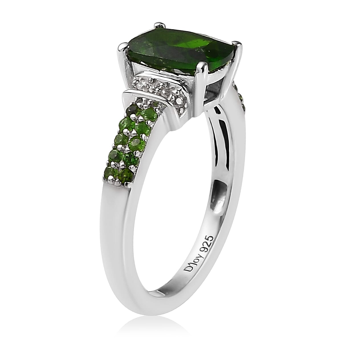 Natural Chrome Diopside and Natural White Zircon Ring in Platinum Over Sterling Silver (Size 10.0) 1.50 ctw