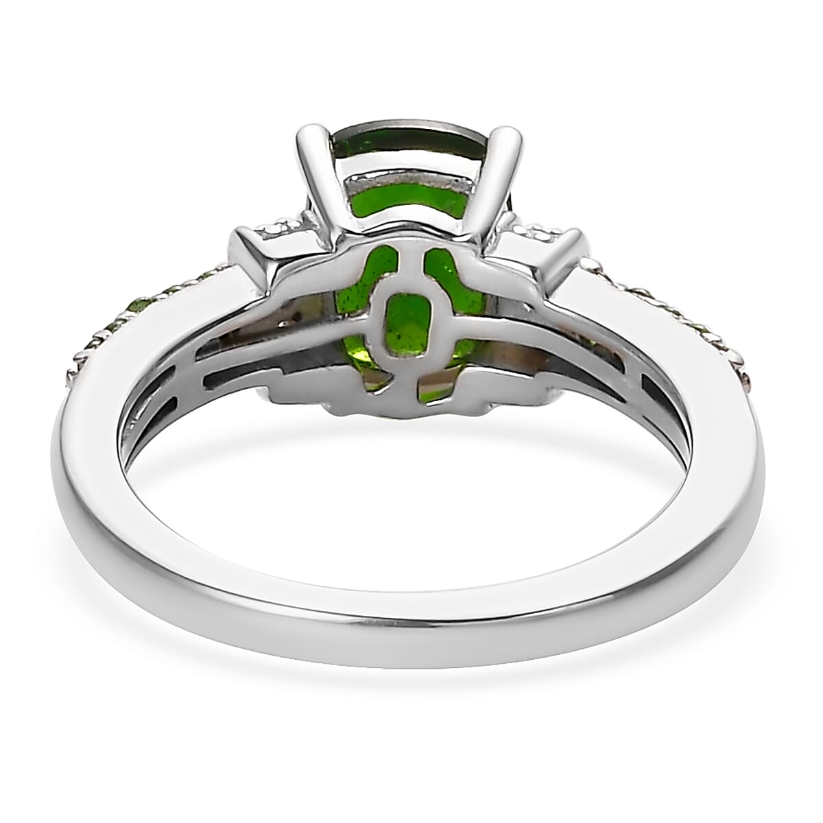Natural Chrome Diopside and Natural White Zircon Ring in Platinum Over Sterling Silver (Size 10.0) 1.50 ctw