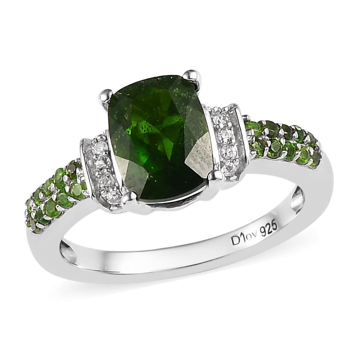Chrome Diopside and White Zircon Ring in Platinum Over Sterling Silver (Size 6.0) 1.50 ctw image number 0