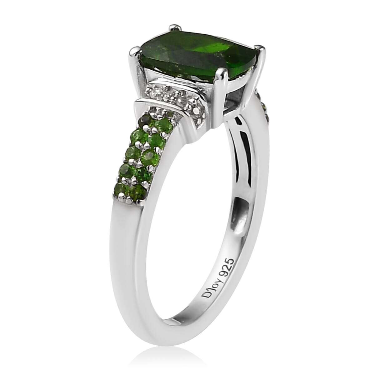 Chrome Diopside and White Zircon Ring in Platinum Over Sterling Silver (Size 6.0) 1.50 ctw image number 3