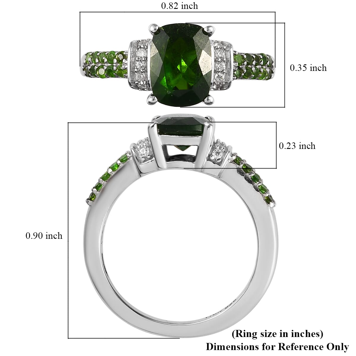 Chrome Diopside and White Zircon Ring in Platinum Over Sterling Silver (Size 6.0) 1.50 ctw image number 5