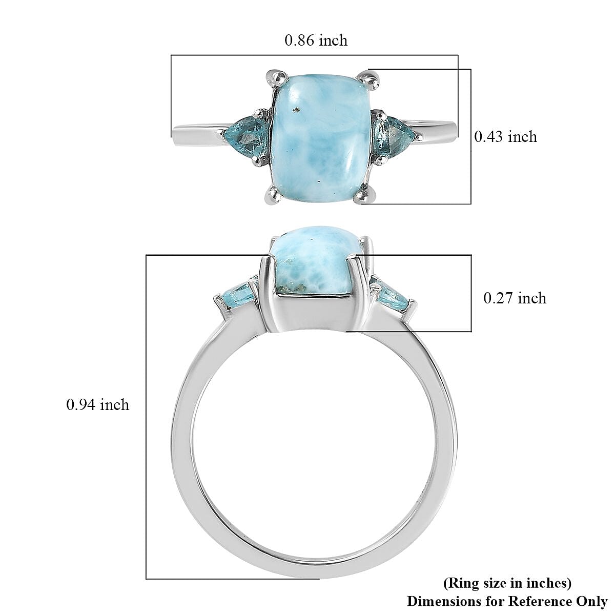 Premium Larimar and Madagascar Paraiba Apatite Ring in Platinum Over Sterling Silver (Size 10.0) 2.85 ctw