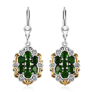 Natural Chrome Diopside and Natural White Zircon Earrings in Vermeil Yellow Gold and Platinum Over Sterling Silver 2.90 ctw