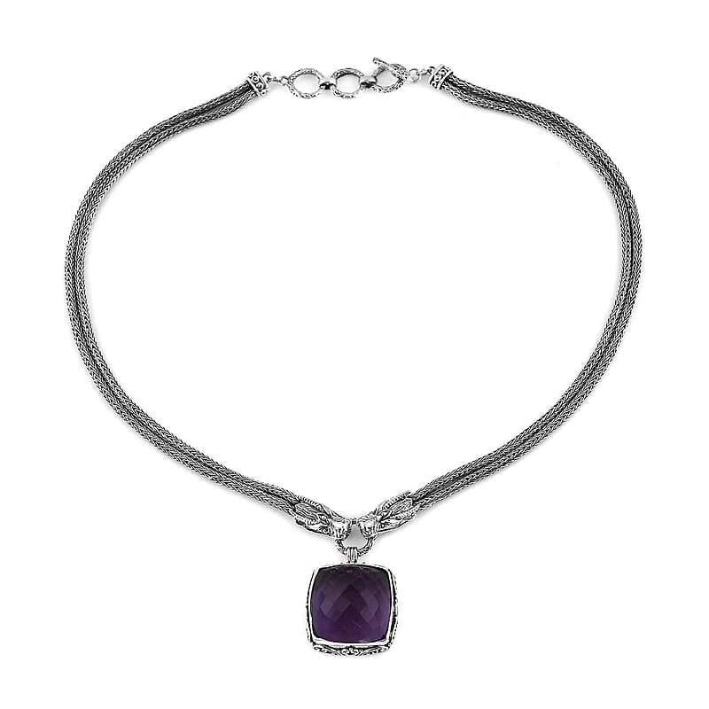 Bali Legacy Amethyst Dragon Necklace 20 Inches in Sterling Silver 50.00 ctw