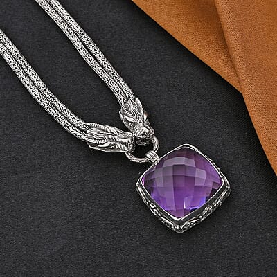 Bali Legacy Amethyst Dragon Necklace 20 Inches in Sterling Silver 50.00 ctw