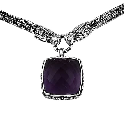 Bali Legacy Amethyst Dragon Necklace 20 Inches in Sterling Silver 50.00 ctw