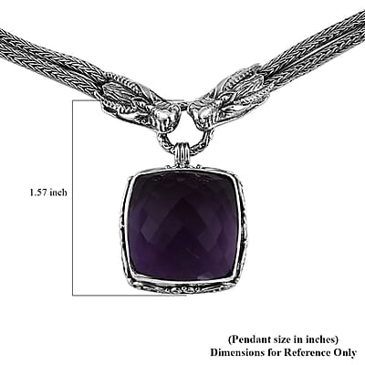 Bali Legacy Amethyst Dragon Necklace 20 Inches in Sterling Silver 50.00 ctw