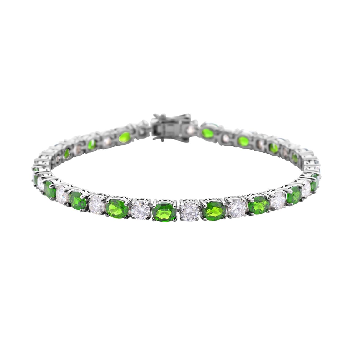 Natural Chrome Diopside and Moissanite Tennis Bracelet in Rhodium Over Sterling Silver (6.50 In) 8.85 Grams 11.20 ctw image number 0