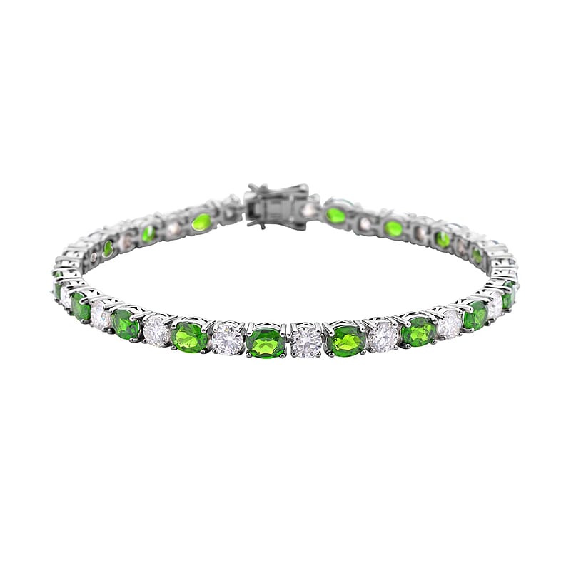 Chrome Diopside and Moissanite Tennis Bracelet in Rhodium Over Sterling Silver (6.50 In) 11.20 ctw